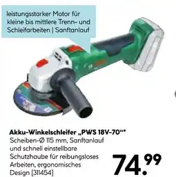 Hellweg Akku-winkelschleifer pws 18v-70 Angebot