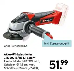 Hellweg Akku-winkelschleifer te-ag 18/115 li-solo Angebot