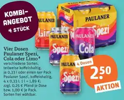 tegut Paulaner vier dosen paulaner spezi, cola oder limo Angebot