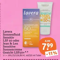 tegut Lavera oder jean & len sonnenfluid sensitiv lsf 50 oder sensitiv sonnencreme gesicht lsf50+ Angebot