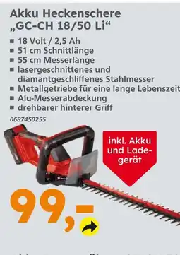 Globus Baumarkt Akku heckenschere gc-ch 18/50 li Angebot