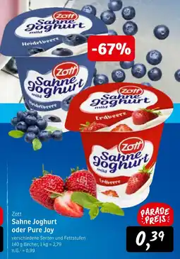 KONSUM Zott sahne joghurt oder pure joy Angebot