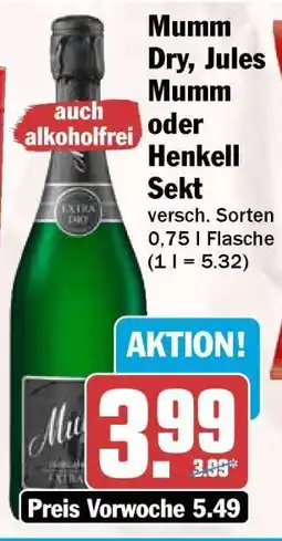 HIT Mumm Dry, Jules Mumm oder Henkell Sekt Angebot
