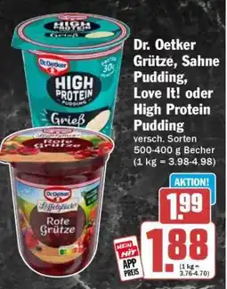 HIT Dr. Oetker Grütze, Sahne Pudding, Love It! oder High Protein Pudding Angebot