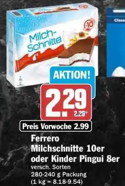 HIT Ferrero Milchschnitte 10er oder Kinder Pingui 8er Angebot
