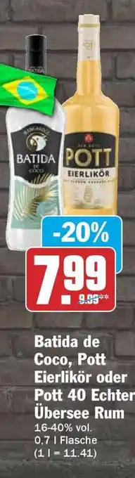 HIT Batida de Coco, Pott Eierlikör oder Pott 40 Echter Übersee Rum Angebot