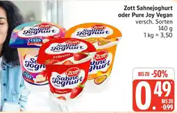 Edeka Zott Sahnejoghurt oder Pure Joy Vegan Angebot