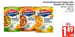 Edeka Sonnen Bassermann Suppen oder Eintöpfe für 1 Portion Angebot