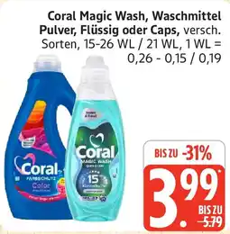 Edeka Coral Magic Wash, Waschmittel Pulver, Flüssig oder Caps Angebot