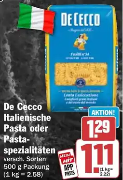 HIT De Cecco Italienische Pasta oder Pastaspezialitäten Angebot