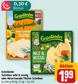 REWE Grünländer Scheiben mild & nussig oder Naturfreunde Tilsiter Scheiben Angebot