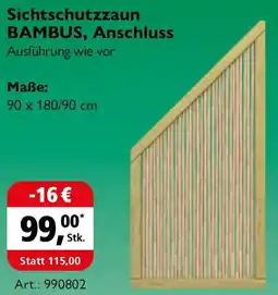 Holz Possling Sichtschutzzaun BAMBUS, Anschluss Angebot