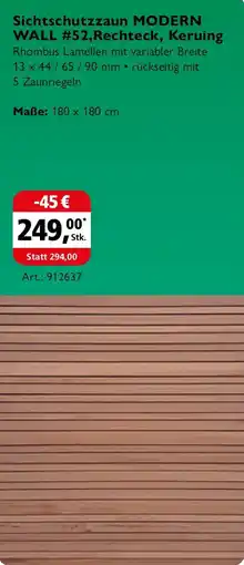 Holz Possling Sichtschutzzaun MODERN WALL #52,Rechteck, Keruing Angebot
