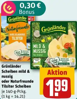 REWE Grünländer Scheiben mild & nussig oder Naturfreunde Tilsiter Scheiben Angebot