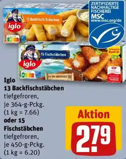 REWE Iglo 13 Backfischstäbchen oder 15 Fischstäbchen Angebot