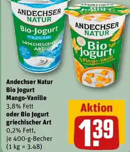 REWE Andechser Natur Bio Jogurt Mango-Vanille oder Bio Jogurt griechischer Art Angebot