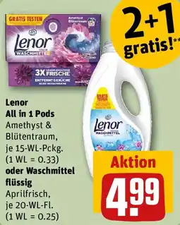 REWE Lenor All in 1 Pods oder Waschmittel flüssig Angebot
