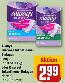 REWE Always Discreet Inkontinenz Einlagen oder Discreet Inkontinenz-Einlagen Angebot