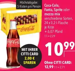 CITTI Markt Coca-Cola, Fanta, Sprite oder mezzo mix Angebot