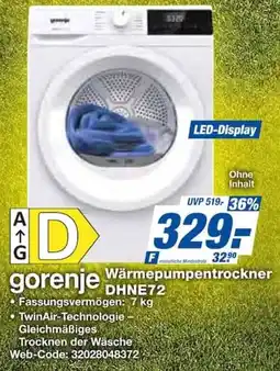 Expert gorenje Wärmepumpentrockner DHNE72 Angebot