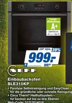 Expert NEFF Einbaubackofen BLE310KP Angebot