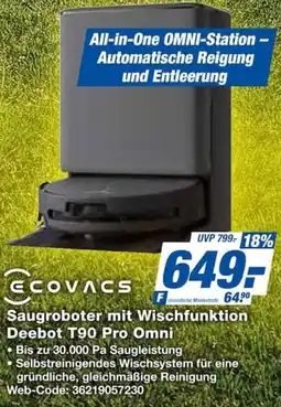 Expert ECOVACS Saugroboter mit Wischfunktion Deebot T90 Pro Omni Angebot