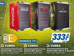 Expert CUBES Getränkekühlschrank HIGHCUBE Coca Cola, HIGHCUBE AD/AC o. HIGHCUBE BECK'S BLACK Angebot