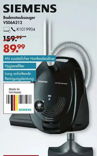 Galeria Siemens Bodenstaubsauger VS06A212 Angebot