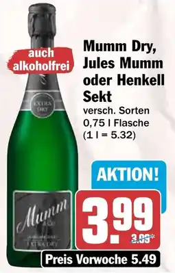 HIT Mumm Dry, Jules Mumm oder Henkell Sekt Angebot