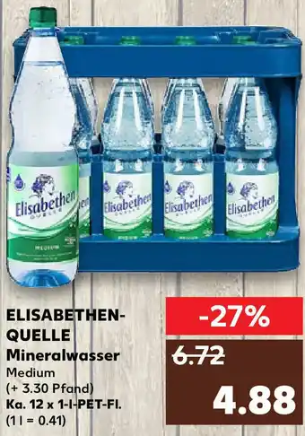 Kaufland Elisabethen-Quelle Mineralwasser Ka. 12 x 1-l-PET-Fl. Angebot