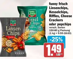 HIT funny frisch Linsenchips, Kesselchips, Riffles, Cheese Crackers oder popchips Angebot