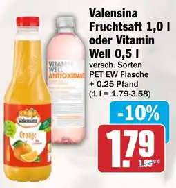 HIT Valensina Fruchtsaft 1,0 l oder Vitamin Well 0,5 l Angebot
