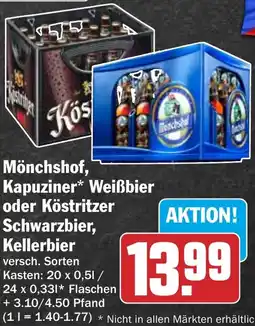 HIT Mönchshof, Kapuziner Weißbier oder Köstritzer Schwarzbier, Kellerbier Angebot
