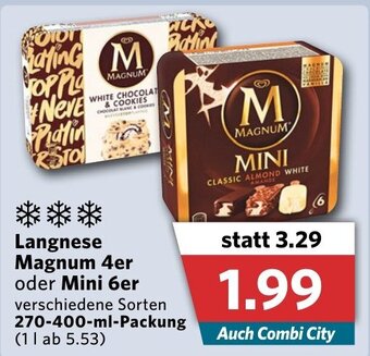 Combi Langnese Magnum 4er oder Mini 6er 270-400ml Angebot