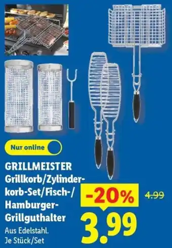 GRILLMEISTER Grillkorb/Zylinderkorb-Set/Fisch-/ Hamburger Grillguthalter
