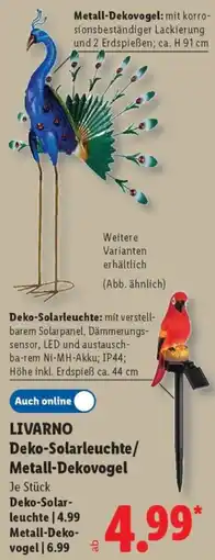 Lidl LIVARNO Deko-Solarleuchte/ Metall-Dekovogel Angebot