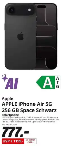 MediaMarkt APPLE iPhone Air 5G 256 GB Space Schwarz Smartphone Angebot