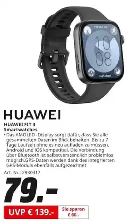 MediaMarkt HUAWEI FIT 3 Smartwatches Angebot