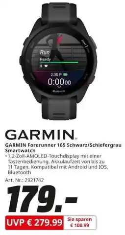 MediaMarkt GARMIN Forerunner 165 Schwarz/Schiefergrau Smartwatch Angebot
