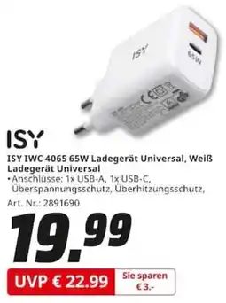 MediaMarkt ISY IWC 4065 65W Ladegerät Universal, Weiß Ladegerät Universal Angebot