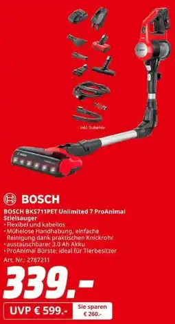 MediaMarkt BOSCH BKS711PET Unlimited 7 ProAnimal Stielsauger Angebot