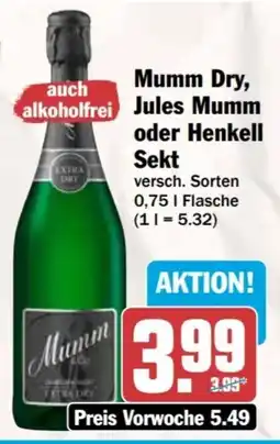 AEZ Mumm Dry, Jules Mumm oder Henkell Sekt Angebot