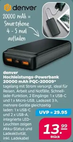 NETTO denver Hochleistungs-Powerbank 20000 mAh PQC-20009 Angebot