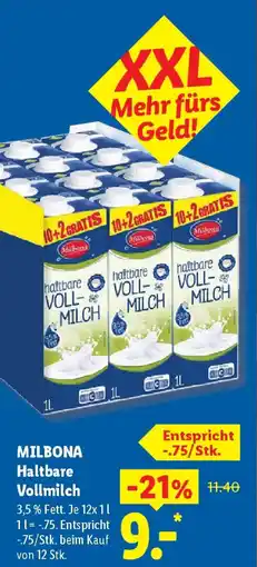 Lidl MILBONA Haltbare Vollmilch Angebot