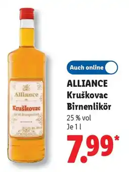 Lidl ALLIANCE Kruškovac Birnenlikör Angebot