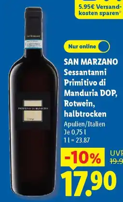 Lidl SAN MARZANO Sessantanni Primitivo di Manduria DOP, Rotwein, halbtrocken Angebot