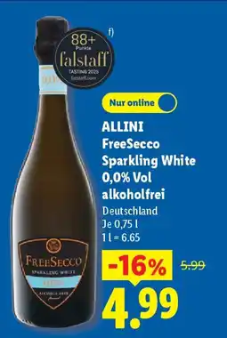 Lidl ALLINI FreeSecco Sparkling White 0,0% Vol alkoholfrei Angebot
