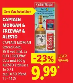 Lidl CAPTAIN MORGAN Spiced Gold, FREEWAY Cola und ALESTO Erdnüsse Angebot