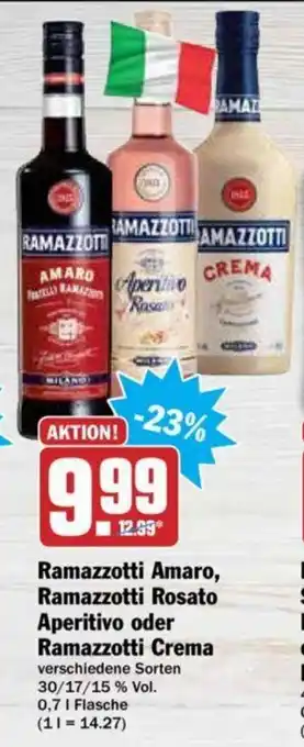 Hit Ramazzotti Amaro, Ramazzotti Rosato Aperitivo oder Ramazzotti Crema 0,7L Angebot