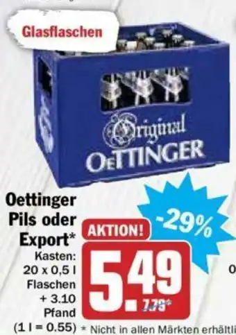 Hit Oettinger Pils oder Export 20x0,5L Angebot